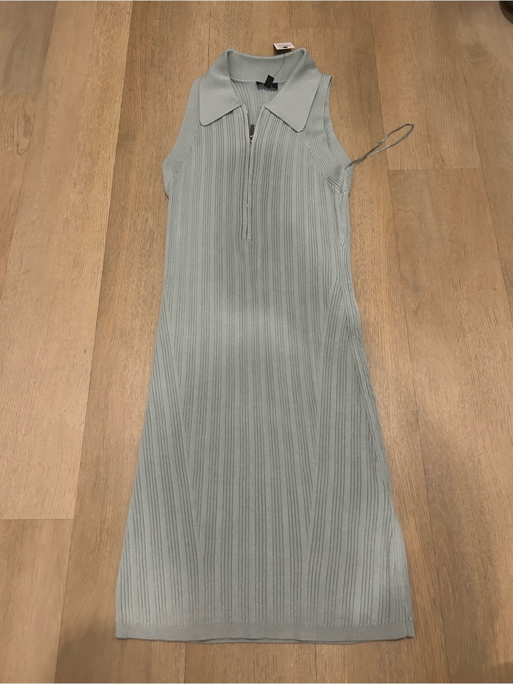 Express Sleeveless Collared Rib Knit Dress in Light Blue